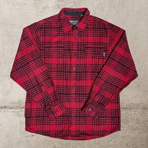 Woolrich Flannel Shirt Jacket Men's Large‎ Red Plaid Heavyweight Outdoor Shacket